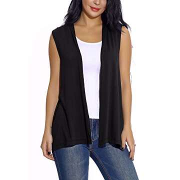 Women's Sleeveless Open Front Cardigan Vest Lightweight Cool Coat (L, Black)