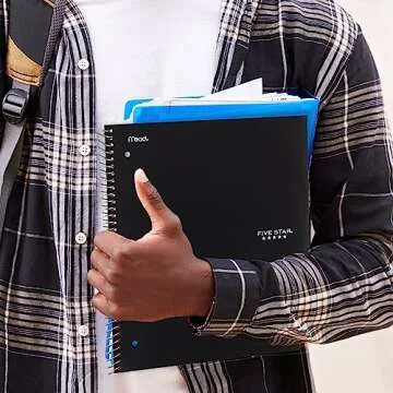 Five Star Spiral Notebook + Study App, 3 Pack, 3 Subject, College Ruled Paper, Fights Ink Bleed, Water Resistant Cover, 8-1/2" x 11", 150 Sheets, Black, White, Purple (820192)