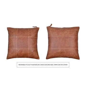 WALBROOK Brown Leather Pillow Cover - Real Leather Throw Pillow Covers 18x18, Leather Decorative Pillow Covers, Leather Cushion Covers, Leather Accent Pillow Covers, Brown Pillow Covers