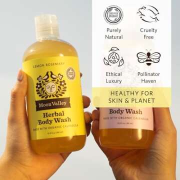 Herbal Body Wash, Lemon Rosemary by Moon Valley, All Natural Ingredients, No Parabens, Vegan, Moisturizing Essential Oils, Two Pack