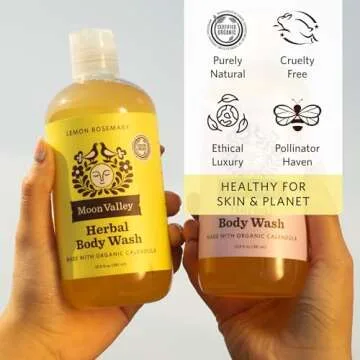 Herbal Body Wash, Lemon Rosemary by Moon Valley, All Natural Ingredients, No Parabens, Vegan, Moisturizing Essential Oils, Two Pack