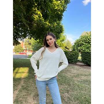 II ININ Women's Fall Sweaters Tops 2024 - Long Sleeve V Neck Lightweight Loose Knit Pullover