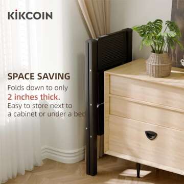 Kikcoin 3 Step Ladder, Folding Ladder with Wide Anti-Slip Pedal, Step Stool Foldable for Heavy-weighted Adults, Portable Stepladders for Home, Kitchen, Office, Sturdy 330lbs, with Tool Belt, Black