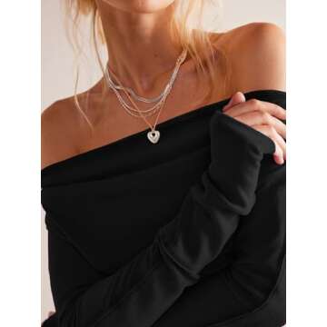 Tankaneo Women's Long Sleeve Shirts Off Shoulder Going Out Crop Tops Sexy Y2K T Shirts Black