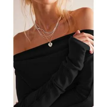 Tankaneo Women's Long Sleeve Shirts Off Shoulder Going Out Crop Tops Sexy Y2K T Shirts Black