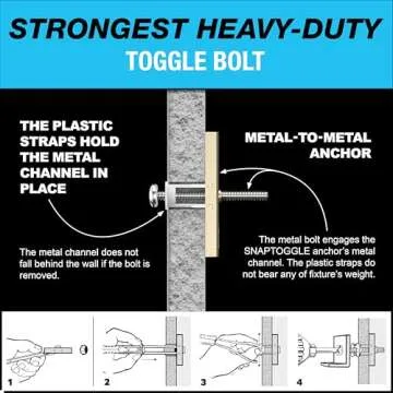 TOGGLER SNAPTOGGLE BB Toggle Anchor with Bolts, Zinc-Plated Steel Channel, Made in US, 3/8" to 3-5/8" Grip Range, For 1/4"-20 UNC Fastener Size (Pack of 10)