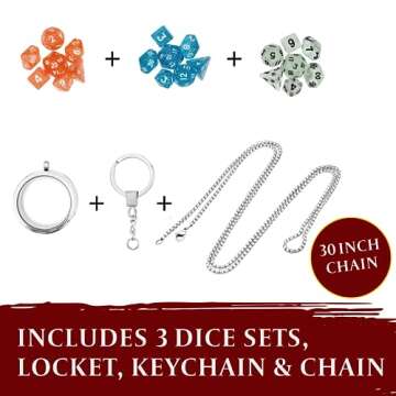 DND Dice Set Locket/Keychain - 3 Polyhedral Mini Dice Sets Included - Perfect RPG/Dungeons & Dragons...