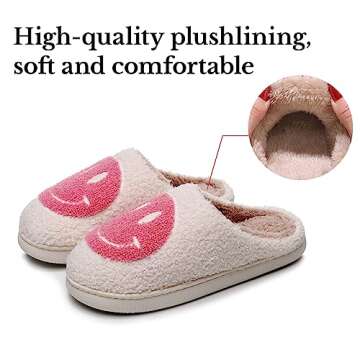 Beishani Smile Face Slippers for Women Happy face slippers Retro Soft Plush Warm Slip-on Slippers Co...