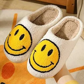 Beishani Smile Face Slippers for Women Happy face slippers Retro Soft Plush Warm Slip-on Slippers Cozy Indoor Outdoor Womens Slippers