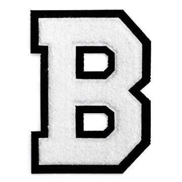 Letter B - Chenille Stitch Varsity Letter Iron-On Patch, 4-1/2", White/Black