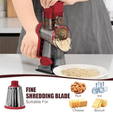 KEOUKE Rotary Cheese Grater Hand Crank with 3 Blades