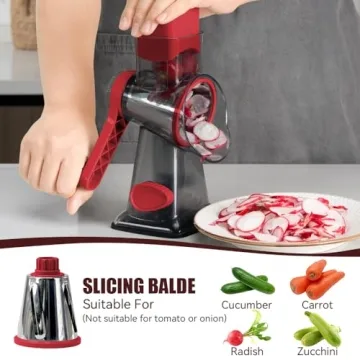 KEOUKE Rotary Cheese Grater Hand Crank with 3 Blades