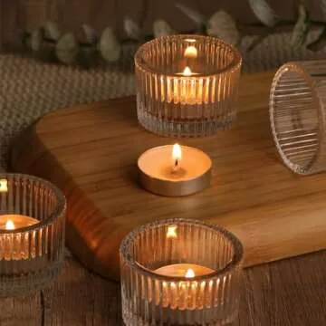 HAVITI 24 pcs Clear Tealight Candle Holders, Glass Votive Candle Holders for Table Centerpiece, Home Decor and Party Supplies