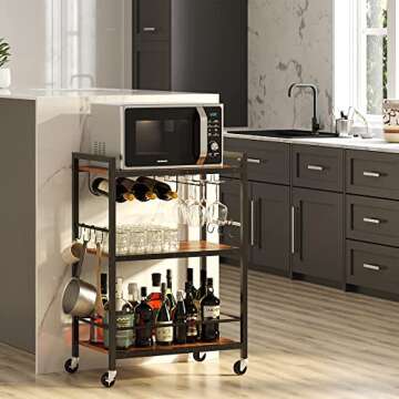 TUTOTAK Bar Cart, Serving Cart for Home, Microwave Cart, Drink Cart, Mobile Kitchen Shelf with Wine ...