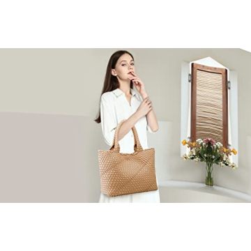 Chic Vegan Leather Woven Tote Bag for Women - Queenoris