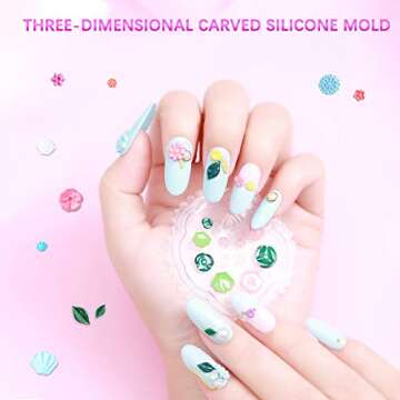 5 Pcs Flowers 3D Silicone Molds Nails Art Carving Mold for DIY Nail Art Decorations Supplies Nail Art Templates Maincure Tool