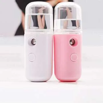 Nano Mist Sprayer, Nano Mister for Lash Extensions, Mini Facial Mister, Moisturizing Hydrating Tool, 30ml USB Rechargeable，Makeup Skin Care Tool for Women, White Pink