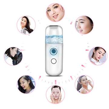 Nano Mist Sprayer, Nano Mister for Lash Extensions, Mini Facial Mister, Moisturizing Hydrating Tool, 30ml USB Rechargeable，Makeup Skin Care Tool for Women, White Pink
