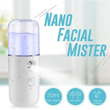 Nano Mist Sprayer, Nano Mister for Lash Extensions, Mini Facial Mister, Moisturizing Hydrating Tool, 30ml USB Rechargeable，Makeup Skin Care Tool for Women, White Pink