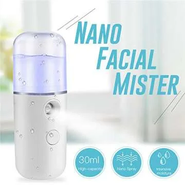 Nano Mist Sprayer, Nano Mister for Lash Extensions, Mini Facial Mister, Moisturizing Hydrating Tool, 30ml USB Rechargeable，Makeup Skin Care Tool for Women, White Pink
