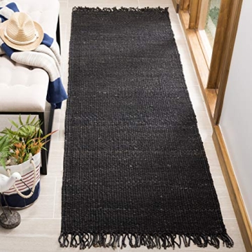 SAFAVIEH Black Handmade Jute Runner Rug - 2'6" x 12' for High Traffic Areas