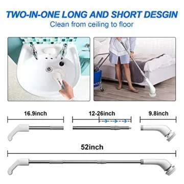 SZFIXEZ Electric Spin Scrubber, Shower Cleaning Brush, 2 Adjustable Speeds Cordless Power Spinning Cleaner Brush with 8 Replaceable Brush Heads for Tile, Tub, Sink, Wall, Bathroom SXT-160