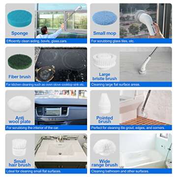 SZFIXEZ Electric Spin Scrubber, Shower Cleaning Brush, 2 Adjustable Speeds Cordless Power Spinning Cleaner Brush with 8 Replaceable Brush Heads for Tile, Tub, Sink, Wall, Bathroom SXT-160