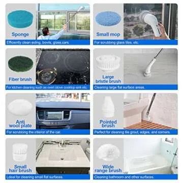 SZFIXEZ Electric Spin Scrubber, Shower Cleaning Brush, 2 Adjustable Speeds Cordless Power Spinning Cleaner Brush with 8 Replaceable Brush Heads for Tile, Tub, Sink, Wall, Bathroom SXT-160