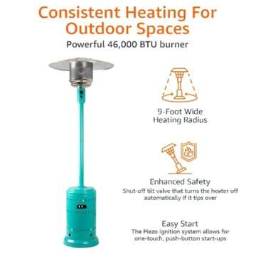 Amazon Basics 46,000 BTU Outdoor Propane Patio Heater with Wheels, Commercial & Residential, Large, Bahama Blue
