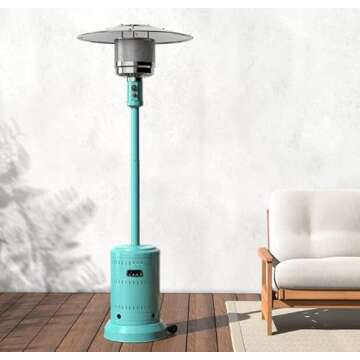 Amazon Basics 46,000 BTU Outdoor Propane Patio Heater with Wheels, Commercial & Residential, Large, Bahama Blue