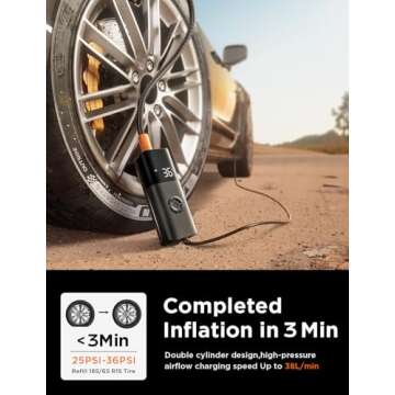 LISEN Tire Inflator Portable Air Compressor for Car Tires 12V Ultra Small Air Pump for Car Tires 38L...