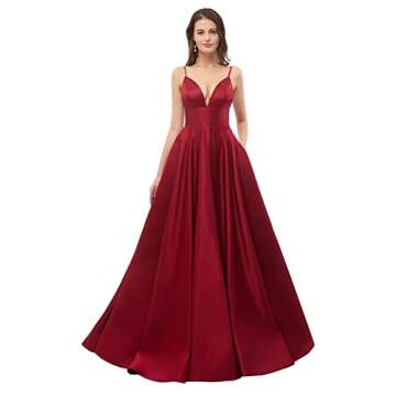 V Neck Prom Dresses 2025 Long Satin Bridesmaid Dress A-Line Spaghetti Strap Formal Evening Ball Gown...