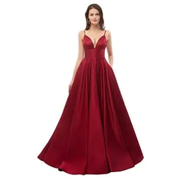 V Neck Prom Dresses 2025 Long Satin Bridesmaid Dress A-Line Spaghetti Strap Formal Evening Ball Gown...