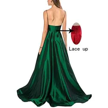 V Neck Prom Dresses 2025 Long Satin Bridesmaid Dress A-Line Spaghetti Strap Formal Evening Ball Gowns for Women Green
