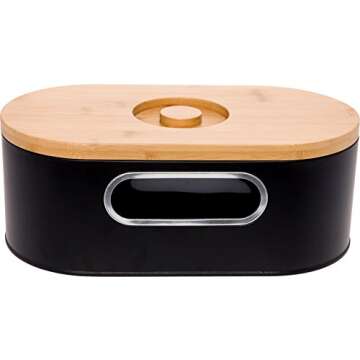 2-in-1 Modern Bread Box with Bamboo Cutting Board Lid - Space Saving Bread Bin by Mindful Design (Black)