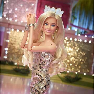 Barbie Margot Robbie as in Gold Disco Jumpsuit The Movie Collectible Doll (HPJ99)