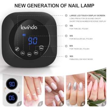 UV Light for Nails, Lavinda UV Nail Lamp 54W Rechargeable Nail Dryer Gel Polish Light with Large Touch Display, Professional Fast Curing Lamp with 4 Timer Setting Auto Sensor for Salon & Home
