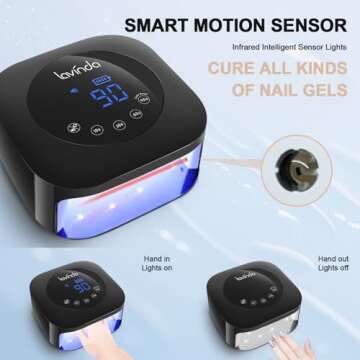 UV Light for Nails, Lavinda UV Nail Lamp 54W Rechargeable Nail Dryer Gel Polish Light with Large Touch Display, Professional Fast Curing Lamp with 4 Timer Setting Auto Sensor for Salon & Home