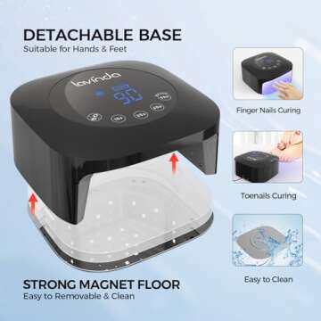 UV Light for Nails, Lavinda UV Nail Lamp 54W Rechargeable Nail Dryer Gel Polish Light with Large Touch Display, Professional Fast Curing Lamp with 4 Timer Setting Auto Sensor for Salon & Home