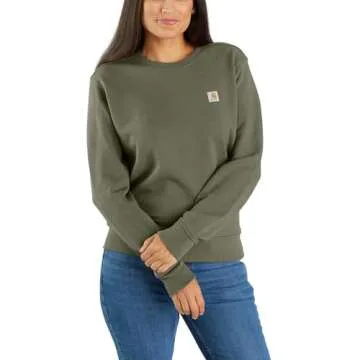 Carhartt Women's Relaxed Fit Midweight French Terry Crewneck Sweatshirt, Dusty Olive, X-Large
