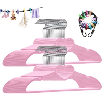 ZRKFSR 50 Pack Pink Plastic Hangers - Ultra Thin, Space Saving with Swivel Hook