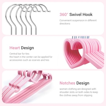 ZRKFSR 50 Pack Pink Plastic Hangers Space Saving Swivel Hook