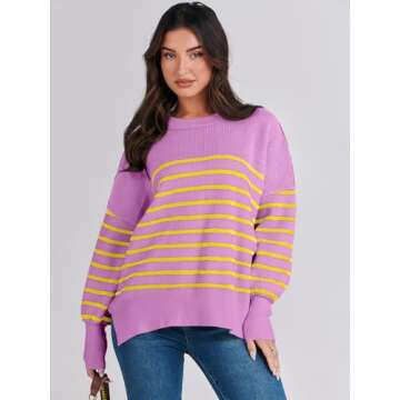 ANRABESS Womens Oversized Sweaters Fall 2024 Fashion Crewneck Batwing Long Sleeve Side Slit Knit Pul...