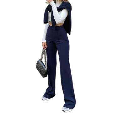 LIVECLOTH High Waist Navy Blue Dress Pants for Women, Elegant Work Trousers in XL Size
