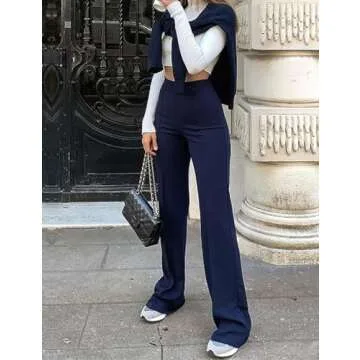 Stylish High Waist Navy Blue Flare Pants for Women