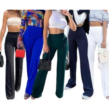Stylish High Waist Navy Blue Flare Pants for Women