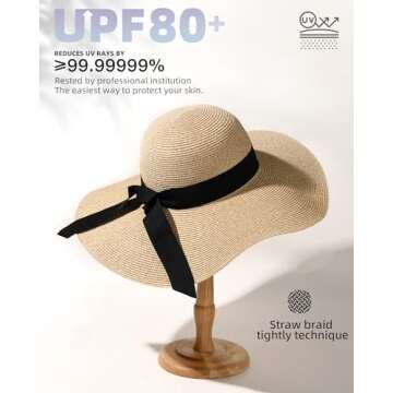 FURTALK Womens Sun Straw Hat Wide Brim UPF 80 Summer Hat Foldable Packable Floppy Beach Hats for Wom...