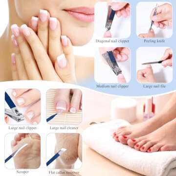 Manicure Set Pedicure Kit Nail Clippers Set Fingernail Clipper Set Ingrown Toenail Nail Kit Scissor Nail Trimmer Kit 18 Pieces Women and Men’s Care Grooming Tools with Fine Case (Dark Blue_18 Pieces)