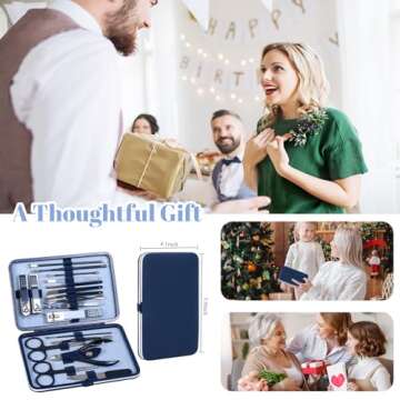 Manicure Set Pedicure Kit Nail Clippers Set Fingernail Clipper Set Ingrown Toenail Nail Kit Scissor Nail Trimmer Kit 18 Pieces Women and Men’s Care Grooming Tools with Fine Case (Dark Blue_18 Pieces)
