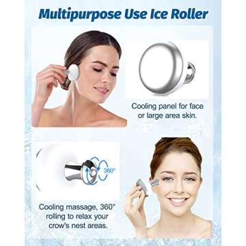 Tillsok Ice Roller for Face, 2 Pcs Facial Massager and Skin Care Tools with Cooling and Rolling, Eye and Face Massage Roller for Reducing Puffiness, Fine Lines and Wrinkles, Gifts for Women(White)